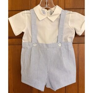 VTG Bryan Baby Boys 1-PC Collared Shirt Overall Set Size 6-9 Months Blue Romper